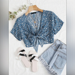 Shein Ditsy Floral Crop Wrap Top